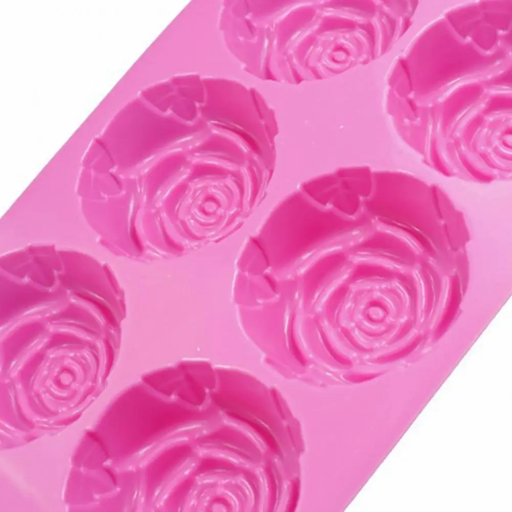 1pcs Cake Mold 3D Reusable 6-Cavity Non-stick Rose Flower Shape Fondant Mould for Kitchen Fondant Heat Resistant Silicone Tools