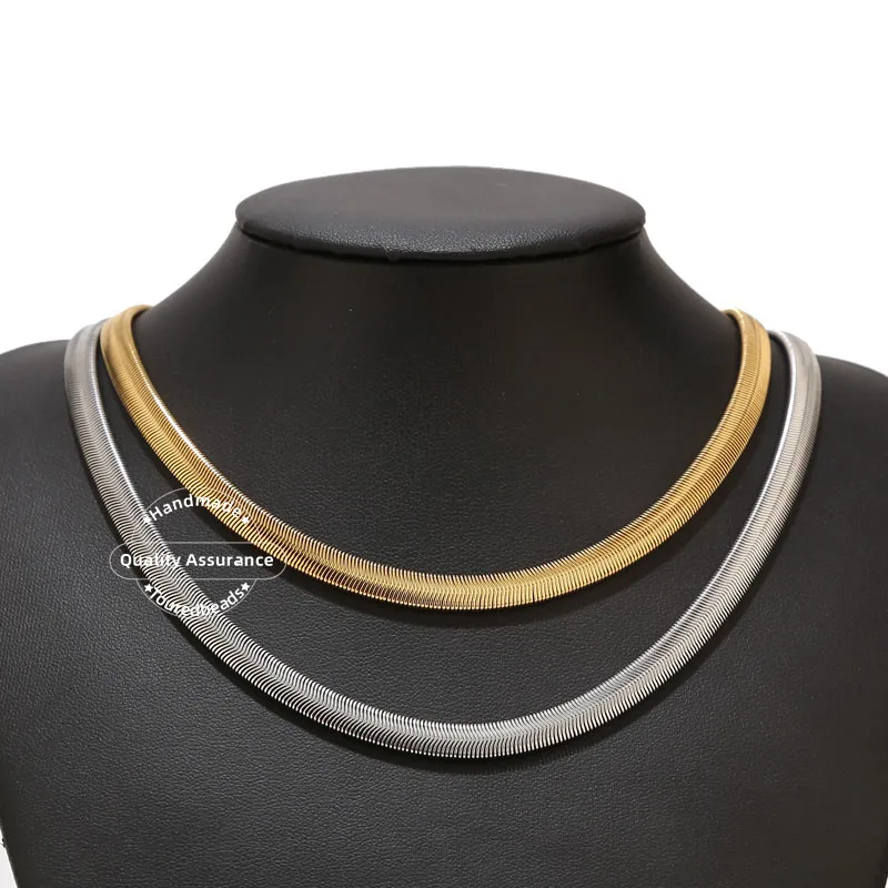 1pcs Stainless Steel Gold Snake Chain Choker necklace 6mm Flat Herringbone