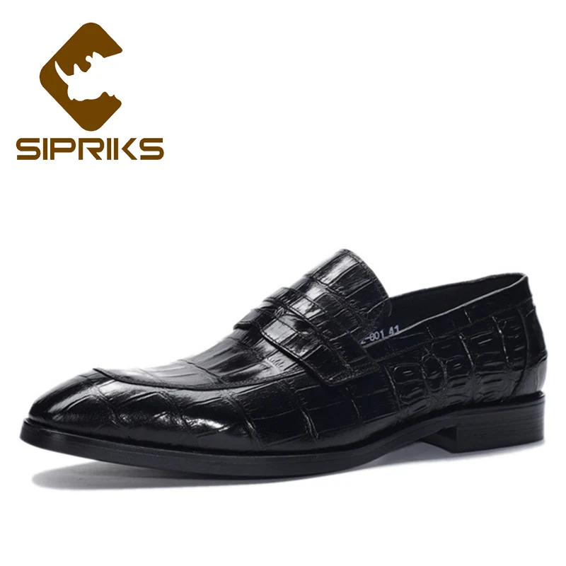 Sipriks Mens Del Cuoio Genuino Stampato Pelle di Coccodrillo Scarpe Slip On Mocassini Marrone Nero Topsiders Scarpe Gents Abiti 44