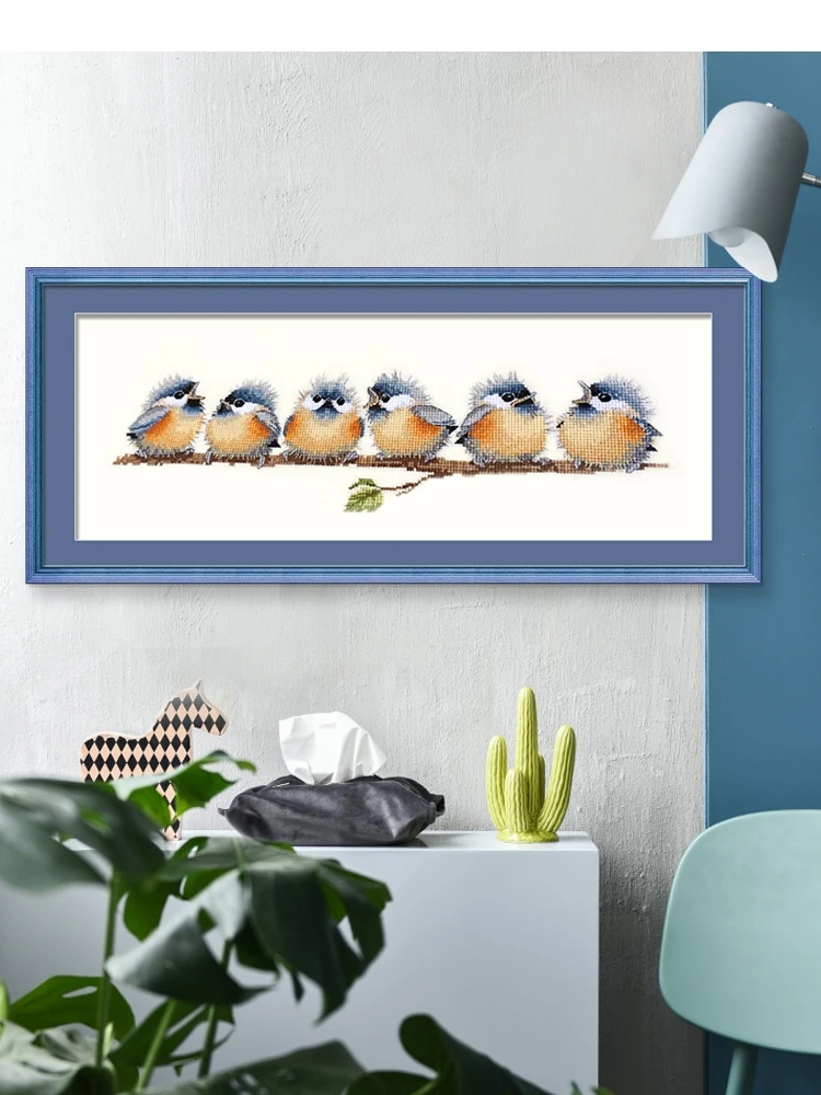 Needlework cross stitch embroidery kit,a line of colorful birds family cross-stitch handwork painting gift