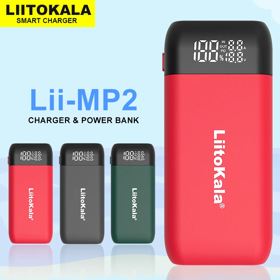 LiitoKala Lii-MP2 18650 21700 do ponownego ładowania z ładowarką i Power Bank QC3.0 cyfrowy wyświetlacz wejścia/wyjścia