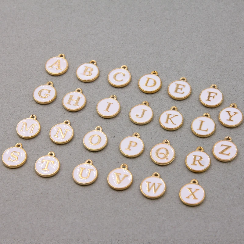 10pcs/26pcs Alphabet Letter Double Face White Enamel Charms KC Gold color 12*15mm pendants jewelry making Handmade craft