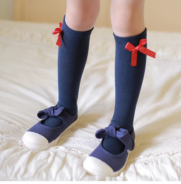 1 pair Baby Girl Knee High Socks Girl\'s Sweet Princess Bowknot Striped Boot Stocking Spring Autumn Kids Stocking White Black Red