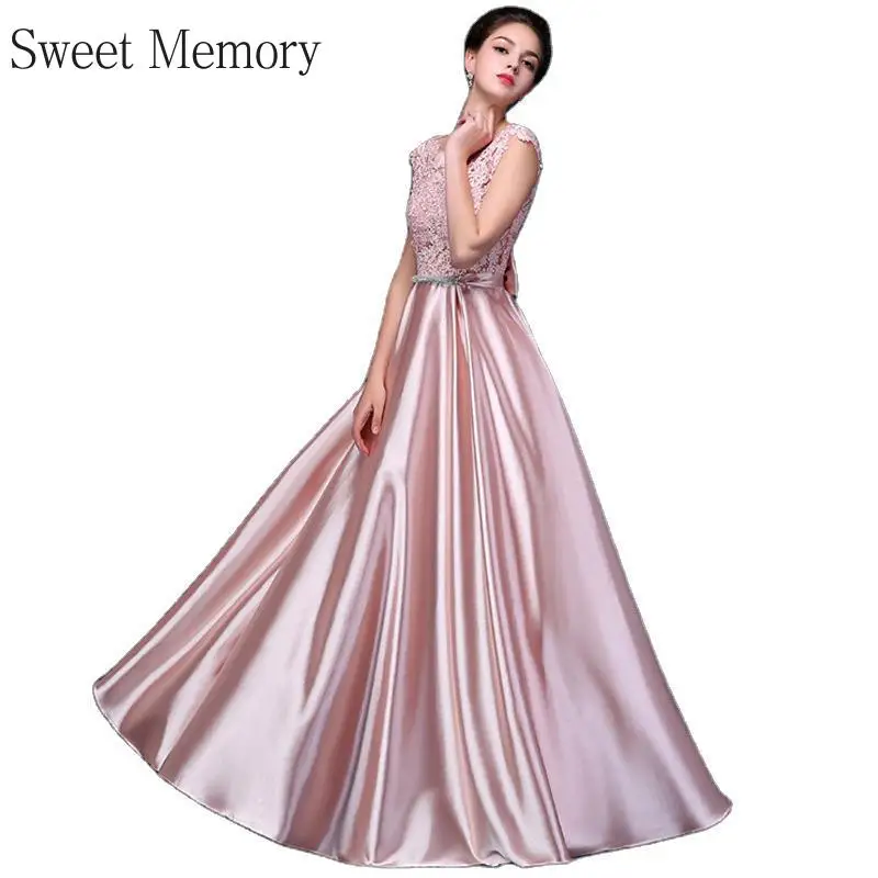 O117 Custom Made Red Gold Pink Blue Long Bridesmaid Dresses Lace Satin Floor Length Plus Size Wedding Party Dress Sweet Memory