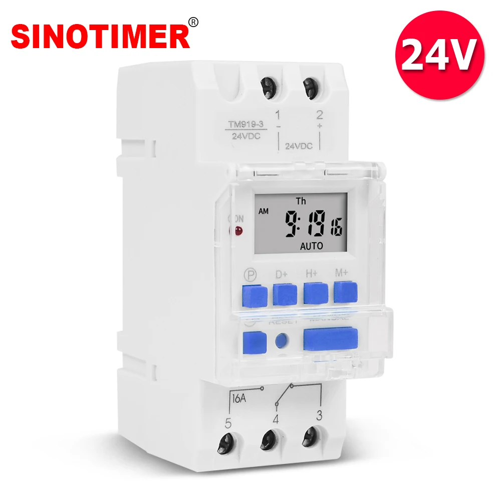 SINOTIMER Programmabile Elettronico 7 Giorni DC24V 16A Cancello Automatico Timer con 1NO + 1NC