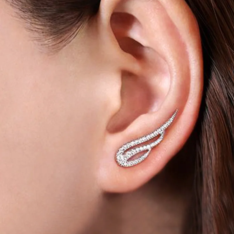 Huitan Dazzling Angle Wings Stud Earrings Women Micro Paved CZ Simple Stylish Female Earrings Daily Wear Party Trendy Jewelry