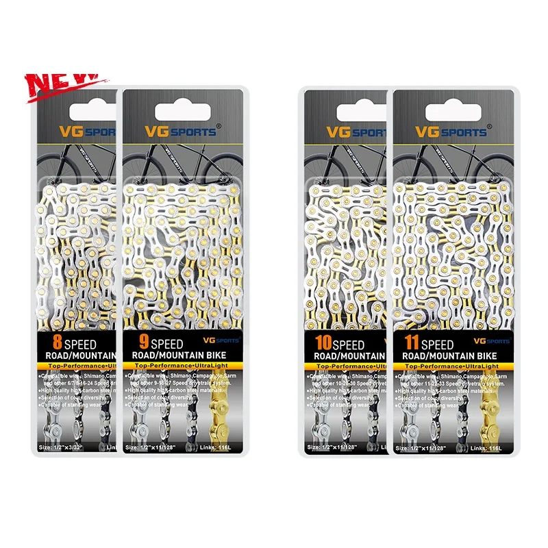 

Bicycle Chain 8 9 10 11 Speed Velocidade Silver Gold MTB Road Chain 116 Links X8/X9/X10/X11 Half Hollow Mounntain Bike Chains