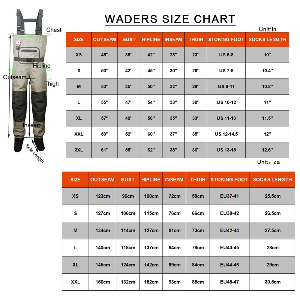 Fishing Waders Durable and Comfortable Breathable Stocking Foot Chest Wader Kits  for Men and Women