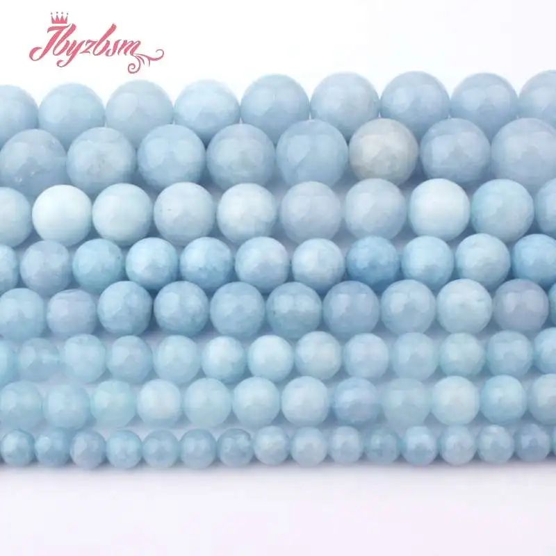 

6/8/10/12mm Round Blue Aquamarines Jades Bead Loose Spacer Stone For Necklace Bracelet DIY Accessories Charms Jewelry Making 15"