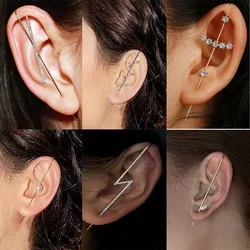 Vintage Vergulde Kristal Lange Oor Naalden Piercing Oorbellen Voor Vrouwen Bliksem Wrap Volledige Oor Klimmer Haak Oorbellen Brincos