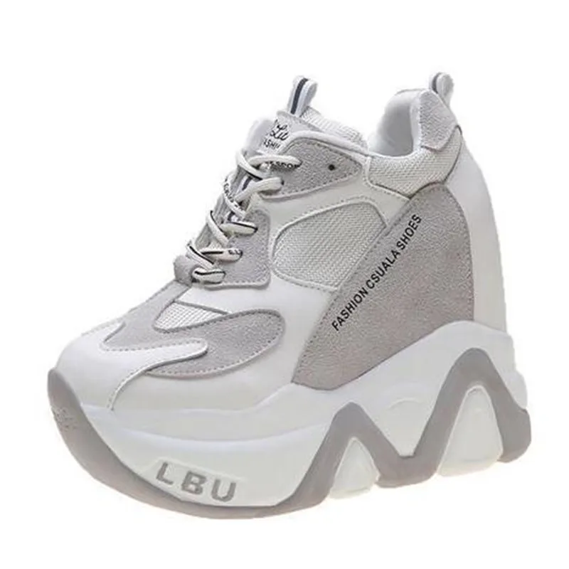 Kobiety buty na wysokiej platformie nowe oddychające kobiety wysokość zwiększenie buty 12 CM gruba podeszwa trenerzy trampki kobieta obuwie