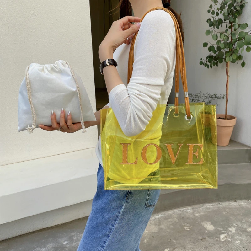 Fashion Transparent Bags Women Large Capacity Letter Pattern Summer All-match Composite Messenger Shopping Travel Tote Bag Bolsa