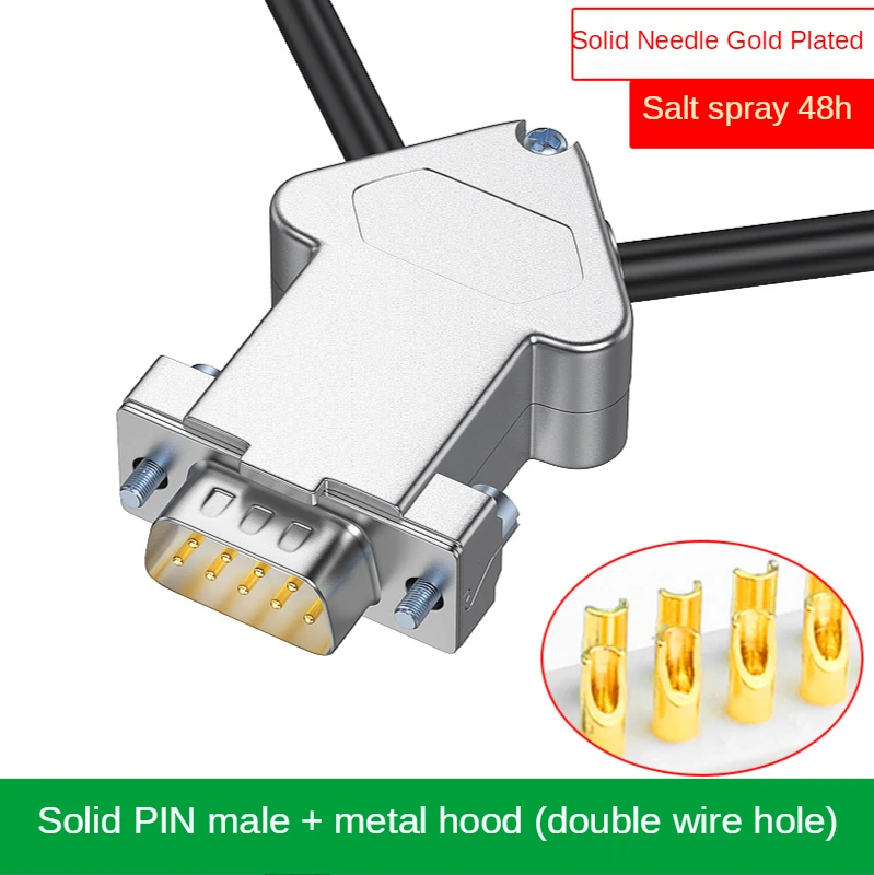 Industrial grade DB9 serial head 45 degree double outlet 9-pin RS232 connector 485 double 2-hole inclined hole 9p metal hood