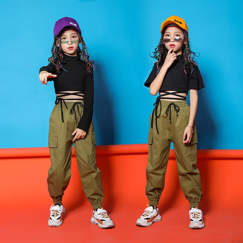 Kids Hip Hop Clothing Clothes Dance Costumes Girls Cropped Sweatshirt Shirt Top Jogger Pants Jazz Ballroom Dancing Street Wear