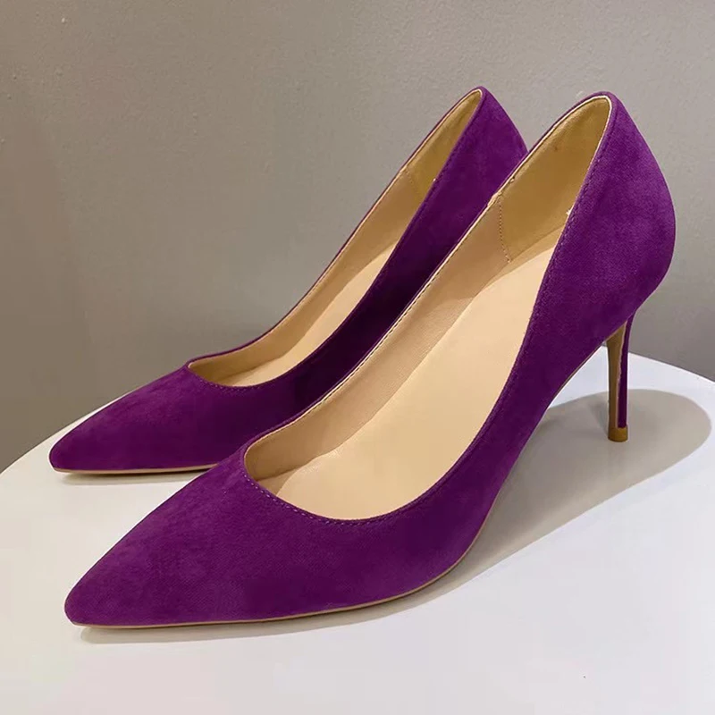 Heelgoo Purple Flock Women Pointy Toe High Heel Formal Dress Shoes Elegant Ladies Classic Suede Stiletto Pumps Colors Customize