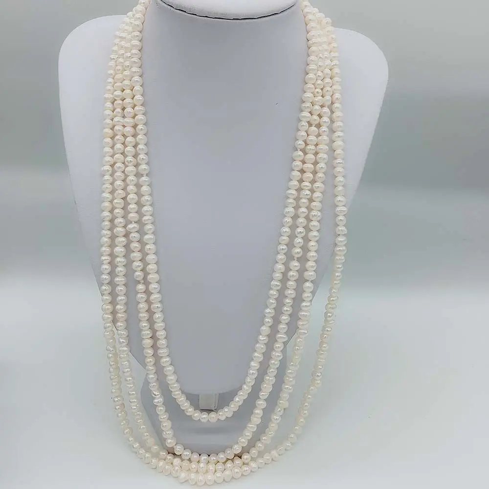 Hand knotted 100 inches long wrap 5-6mm real white freshwater pearl necklace fashion jewelry