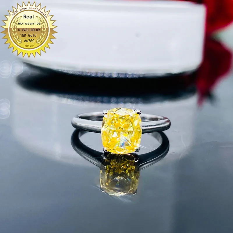 Solid 18K Gold 1.5ct yellow Moissanite Diamond Ring D color VVS With national certificate