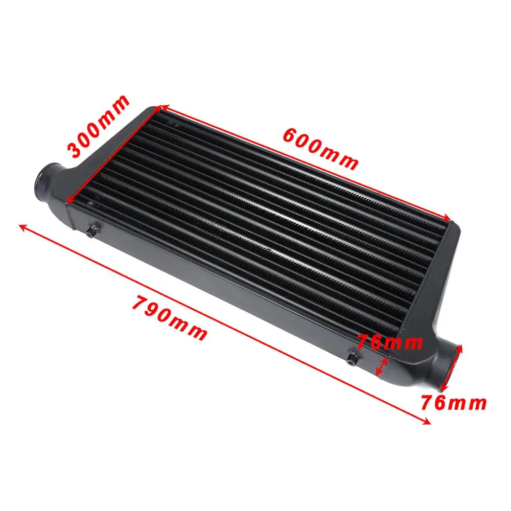 Intercooler Radiator Front Mount Tube-fin 600*300*76mm Aluminum Cold Air Intake Radiator Outlet Turbo Universal Car