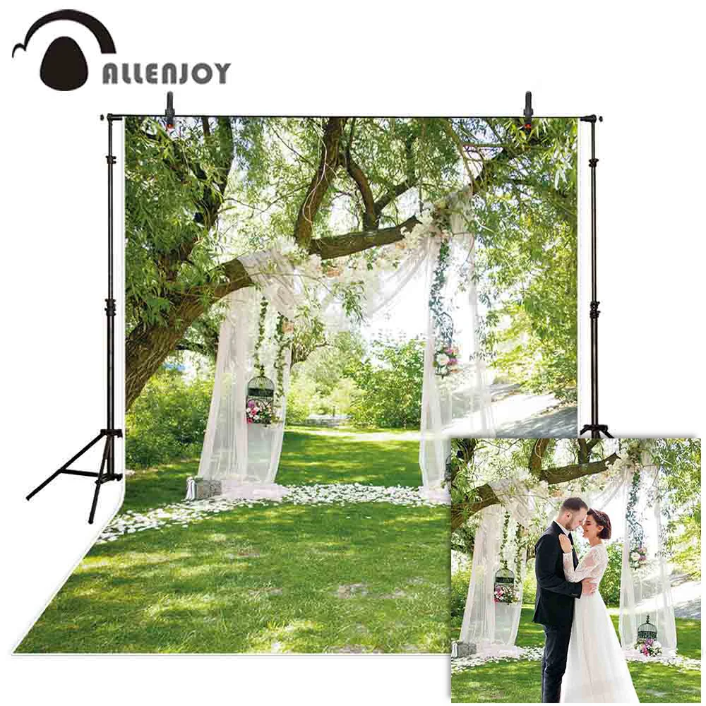 Allenjoy wedding photography backdrop spring garden grass forest flower Gate Curtain background photocall photophone studio