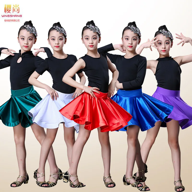 

Latin dance dress children's performance new summer grading competition training split set children's drawstring dance skirt