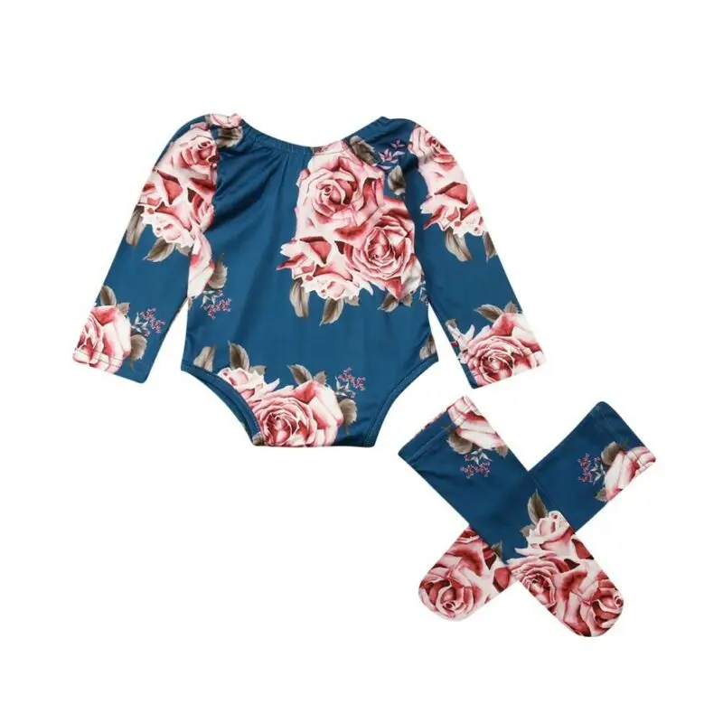 Pelele de manga larga para bebé recién nacido, mono Floral grande, calcetines cálidos para pierna, traje de 0 a 24M