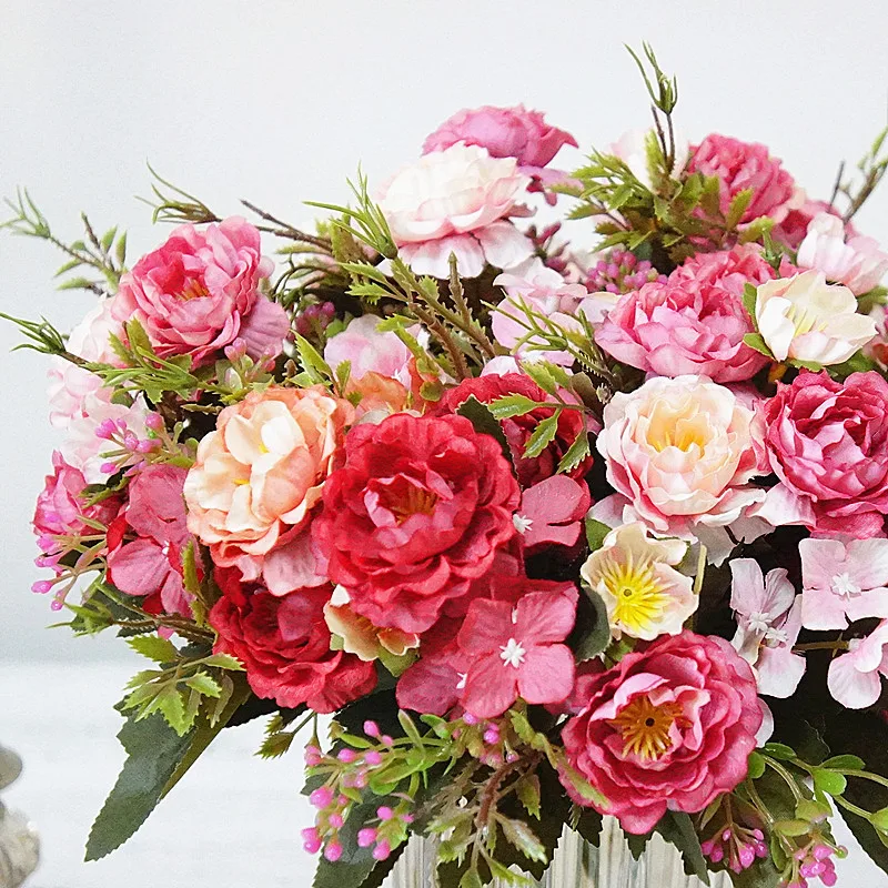 Silk Artificial Flowers Peony Small Rose Wedding Wreath Fake Plants Festival Supplies Home Room Table Decorati Bouquet Diy Gifts