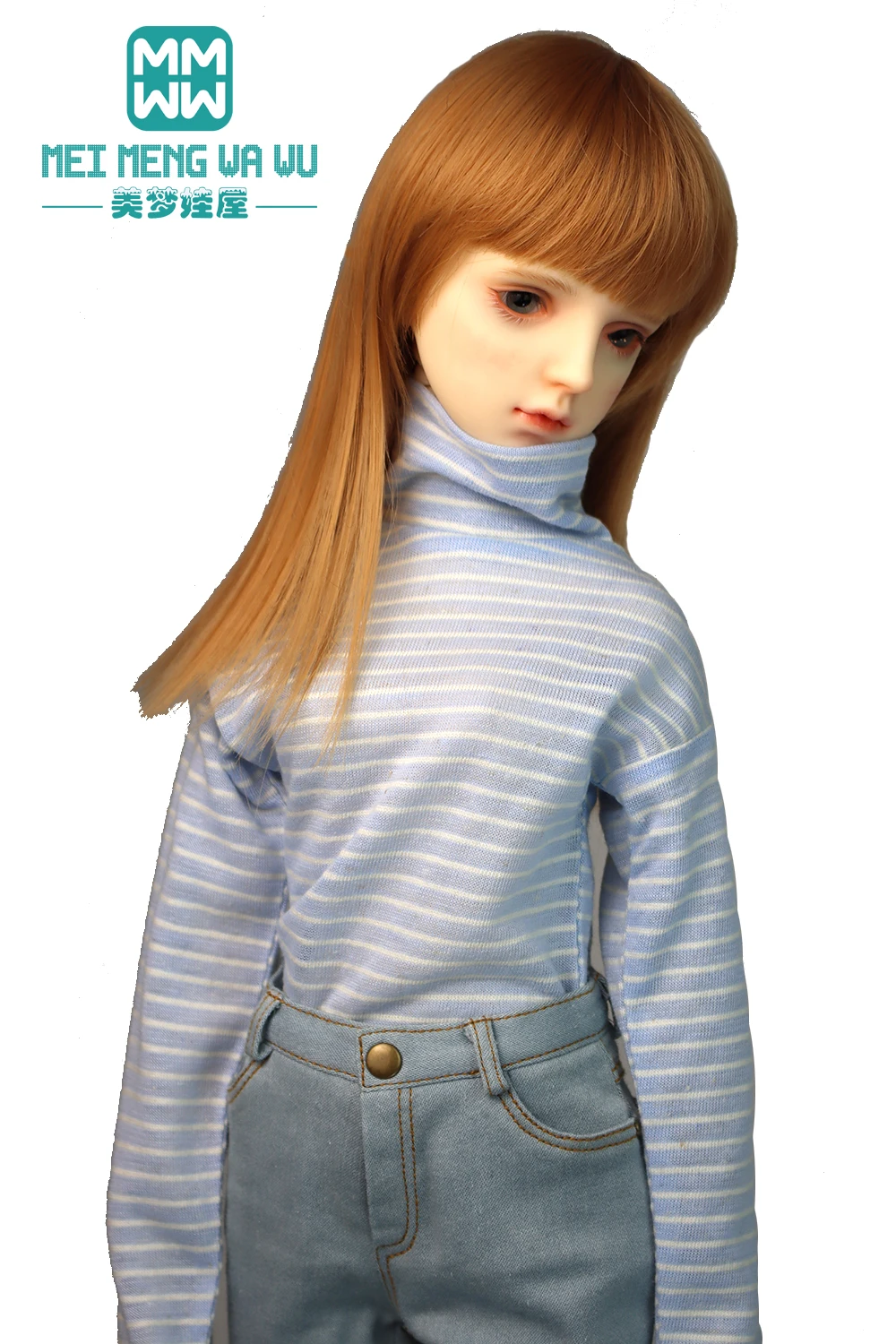 60CM BJD Doll Clothes 1/3 SD Toys Ball Jointed Doll Fashion Striped Turtleneck Jeans