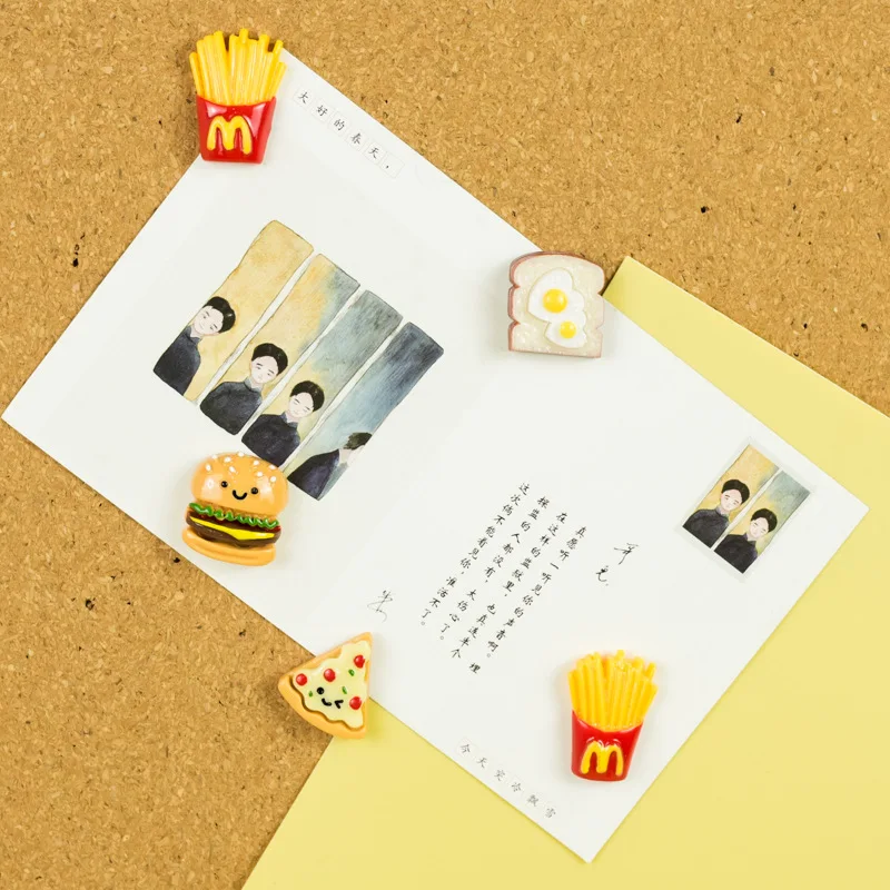 10pcs/box Burger pizza sandw Map Tacks Push Pins chip Cork Board Safety Colored Thumbtack Office School