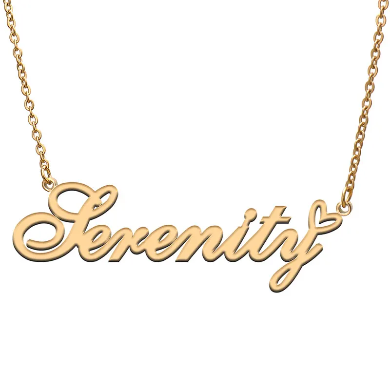 Serenity Name with Love Heart Necklace for Women Stainless Steel Jewelry Nameplate Pendant Femme Mother Child Girls Gift