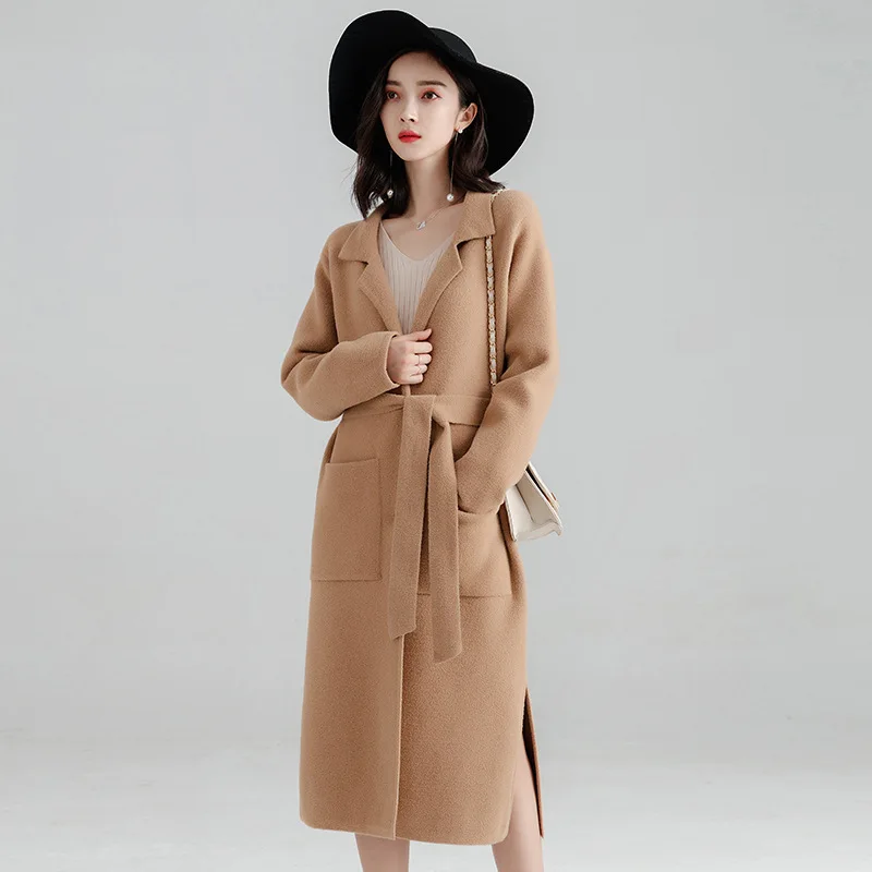 

Office Lady Loose Womens Long Coats Outwear Winter Single Breasted Wool Blend Coat And Jacket Turn-down Collar Ladies Coats