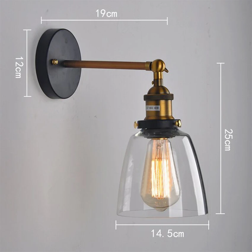 Arandelas de parede industrial do vintage luminária parede, braço balanço luzes parede vidro quarto sala estar barra varanda lâmpada decorativa