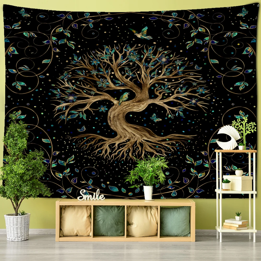 Tree of Life Background Cloth Tapestry Psychedelic Polyester Fabric Printed Bohemian Style Wall Hanging Home Decor