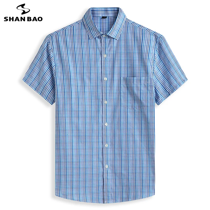 

SHAN BAO 100% cotton high-quality plaid shirt 2022 summer casual brand young men's fashion loose short-sleeved shirt large size