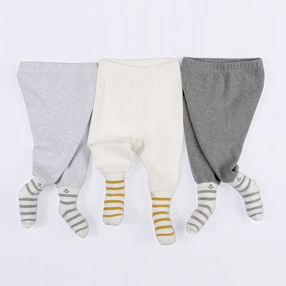 Baby footed pants newborn baby girl boy leggings long trousers  0-6-12months kid lycry cotton sleepwear trousers pyjamas pants