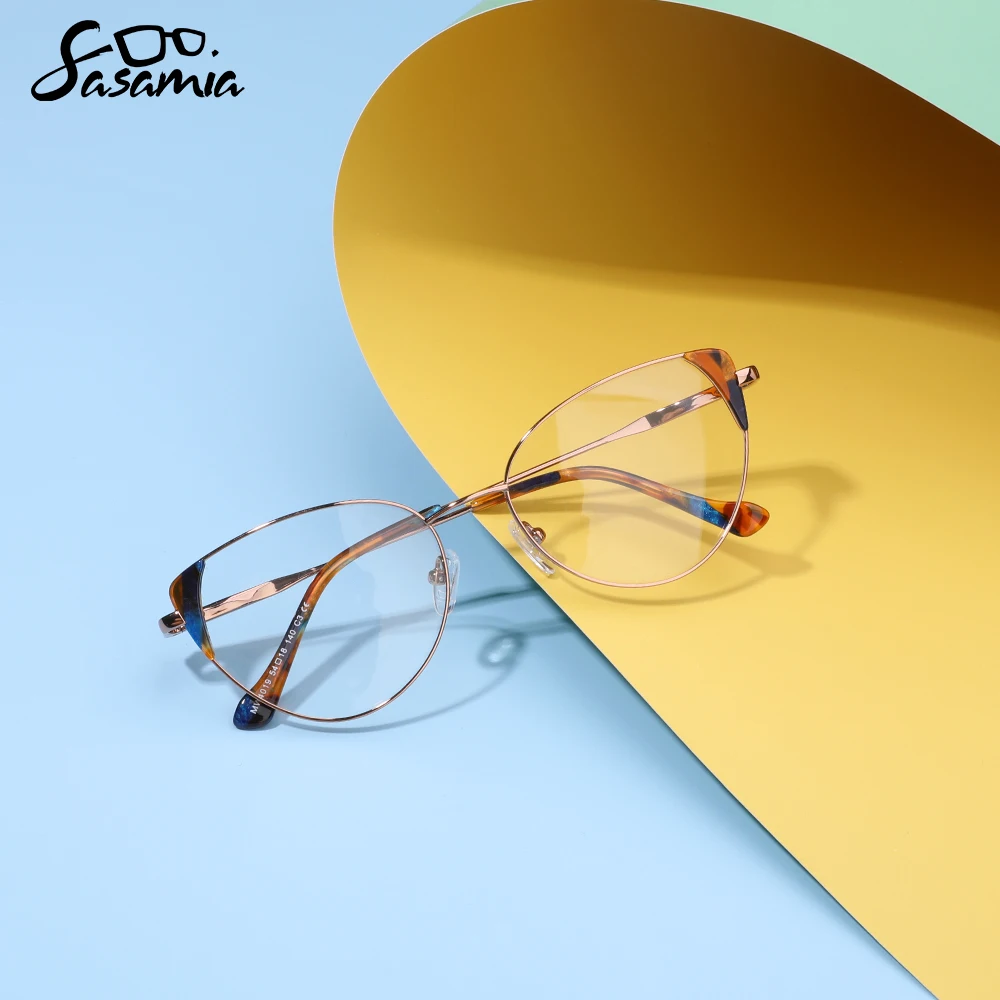 SASAMIA Cat Eye Myopia Glasses Frame Light Ultralight Metal Frames Women Optical Eyewear Frame Ladies Computer Glasses Frame