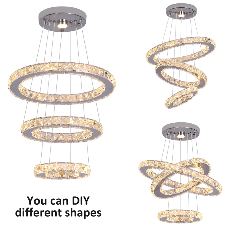 Luxury Rings Chandeliers For Dining Room Stainless Steel Modern Home Decor Hanging Lighting K9 Crystal Light Ceiling Chandeliers