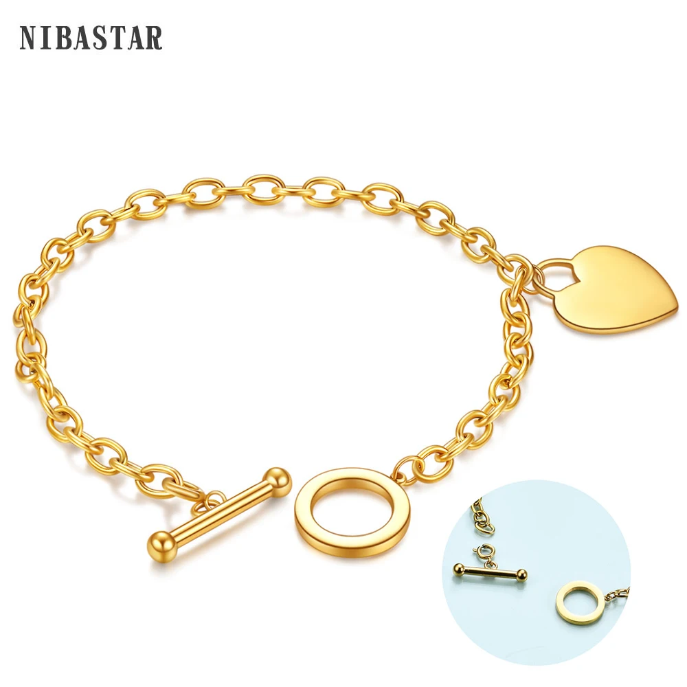 Female Bracelets 316L Stainless Steel Chain Blank Heart Charms Bracelet For Women Rose Gold Color bracelet femme Gift