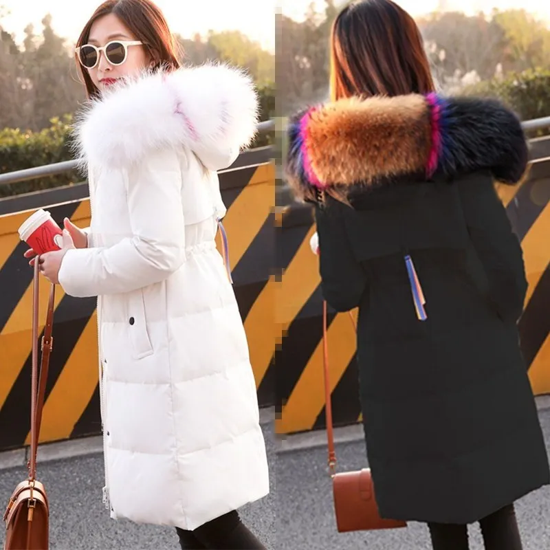 

White Women Winter Coat Down Jacket High Quality Long Korean Thick Big Fur Collar Jackets Winter Womens Sobretudo KJ436