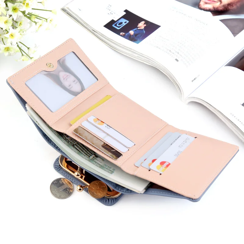 Buylor Women Wallets Multifunctional Coin Purse Vertical Plain Tri-fold Card Holder PU Leather Female Short Purses