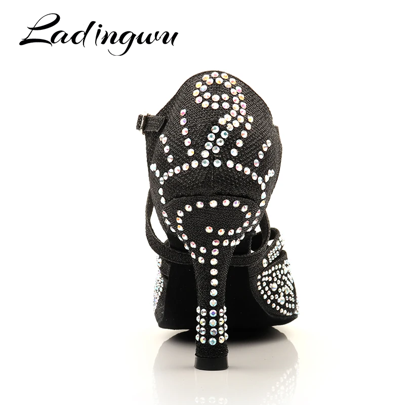 Ladingwu Dance Shoes Latin Women Glitter Satin Bright Salsa Dance Shoes Tango Party Bright Rhinestones Dance Shoes