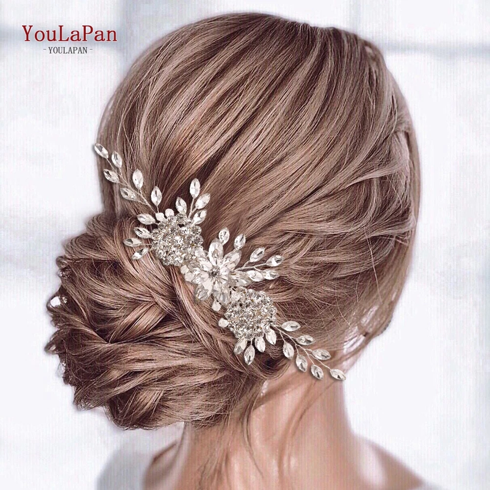 YoulaPan-Handmade Rhinestone Tiara Side Clips, Acessórios De Cabelo, Jóias De Casamento, Pente De Cabelo, HP77