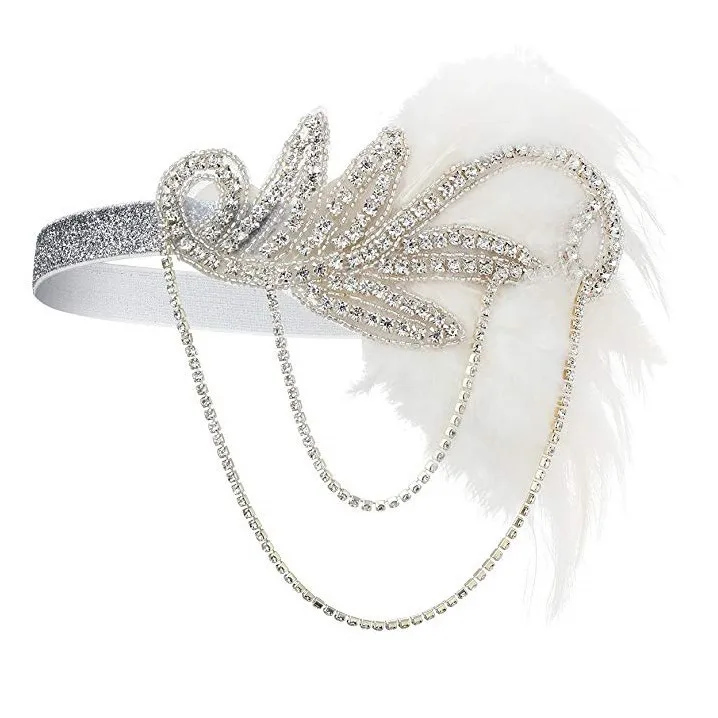 Party Roaring 20s Flapper Headband Crystal Great Gatsby Headpiece Feather Vintage 1920s Costume Hair Accessories wholesale