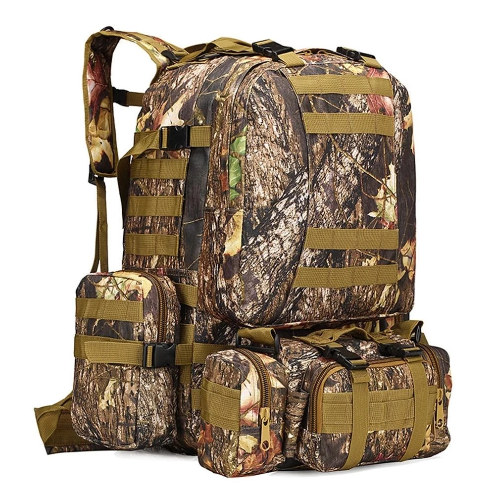 Grande Volume 50L 4 In 1 zaino da trekking impermeabile foglia d\'acero Bionic Camouflage caccia borsa da pesca indossabile doppia borsa a tracolla