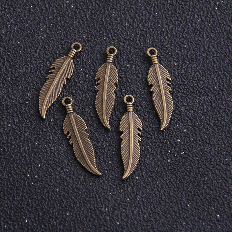 30pcs 7*27mm Antique   Zinc Alloy Feathers Charms Diy Jewelry Findings Jewelry Accessories wholesale