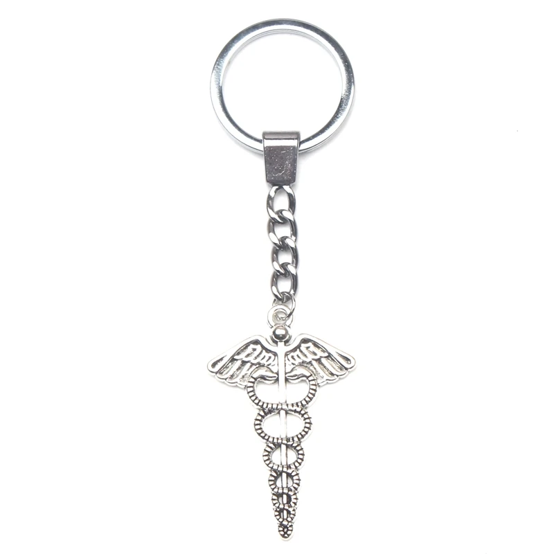 New Cute Keychain Caduceus Medical Symbol,Vintage Jewelry Accessories Funny Gift 49x30mm Pendant Antique