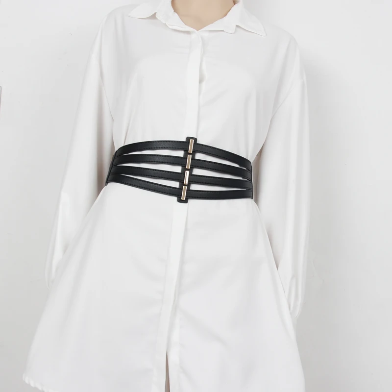 Ceinture large en cuir PU pour femmes, accessoire de mode, élastique, ajouré, Corsets pour robe, R740