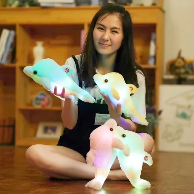 1pc 32cm Creative Luminous Plush Dolphin Doll Glowing LED Light Plush Animal Toys Colorful Doll Pillows Kids Children's Gift