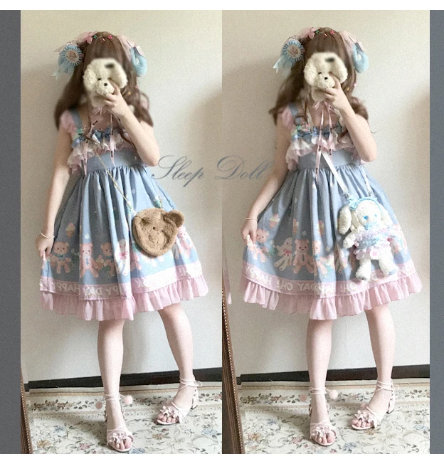 Prinzessin tee party süße lolita kleid vintage spitze bowknot nette druck viktorianischen kleid kawaii mädchen gothic lolita strap kleid