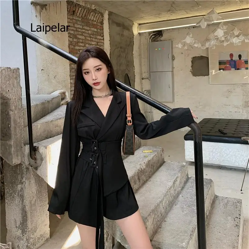 Autumn Winter Korean Style Elegant Long Sleeve Lace-Up Suit Dress Women Ol Work Wear Business Mini Dress Robe Femme Vestidos