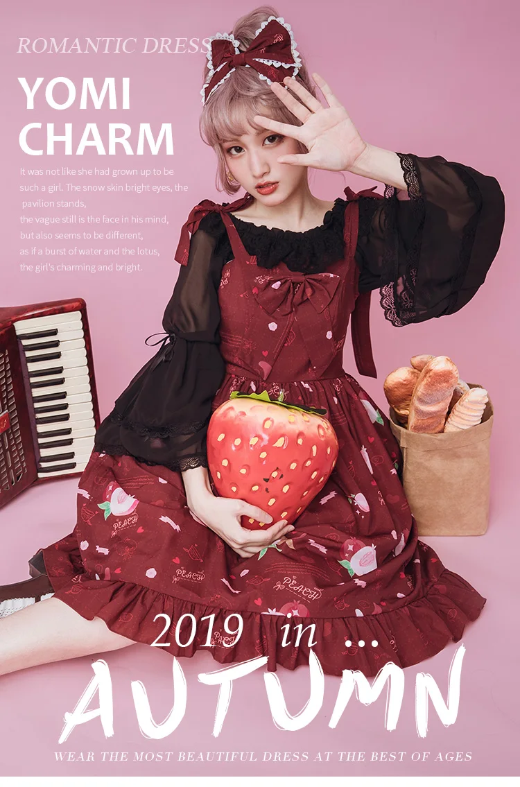 

Sweet princess lolita dress vintage falbala cute bowknot printing high waist victorian dress kawaii girl gothic lolita jsk loli